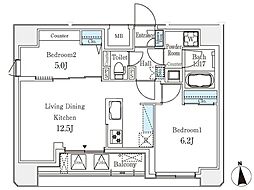 クラリティア文京湯島 6階2LDKの間取り