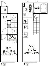 スズキレジデンス 2階1DKの間取り