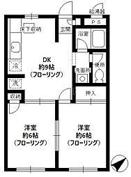 サニーヒルＧ 2階2DKの間取り