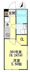 CFジオーレ町屋 3階1Kの間取り