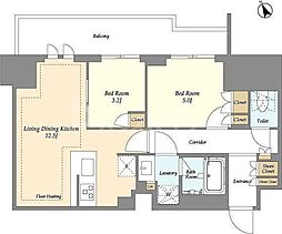 オアーゼ日暮里レジデンス 5階2LDKの間取り