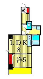 グランデュール富士 3階1LDKの間取り