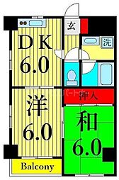 コスモハイツ伊藤 2階2DKの間取り