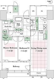 パークコート文京小石川　ザ　タワー 22階2LDKの間取り