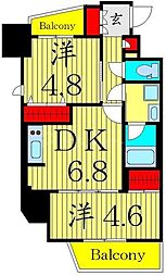 リビオメゾン入谷 2階2DKの間取り