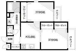 サンピア白山 2階2Kの間取り
