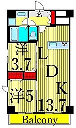グランカーサ南千住 2LDKの間取図画像