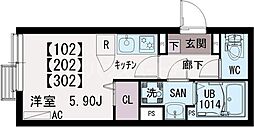 イクシオ町屋II 1階ワンルームの間取り