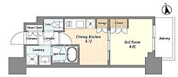リビオメゾン浅草雷門 1DKの間取図画像