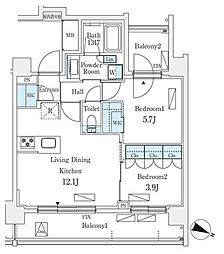 シーズンフラッツ町屋 2LDKの間取図画像