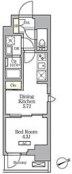 グランエール西日暮里SOUTH 1DKの間取図画像
