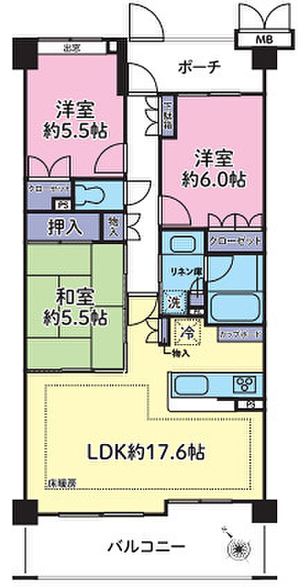 専有面積73.54平米、バルコニー面積11.64平米〜専用ポーチ付きの3LDK