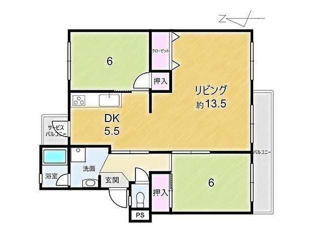 A棟南安威住宅七号棟(2LDK) 5階の間取り