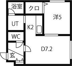 ブランノワール東区役所 1DKの間取図画像