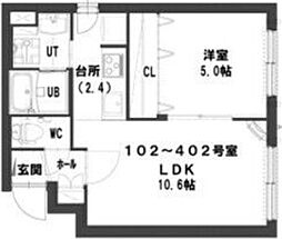 グランメールラフレ元町 1LDKの間取図画像