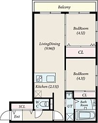 porteーbonheur N13(ポルトボヌールN13) 2LDKの間取図画像
