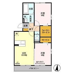 Symphony　A 2階2LDKの間取り