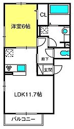 グランディール 2階1LDKの間取り
