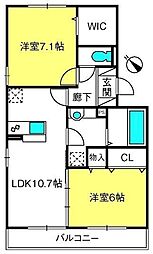 メゾンペール 1階2LDKの間取り