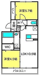 レイク藤和　Ａ 3階2LDKの間取り
