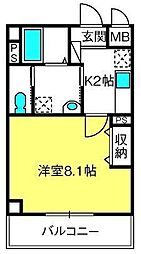 スフィア 5階1Kの間取り