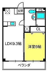 フローレス10番館 1LDKの間取図画像