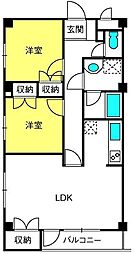 グレイスハイム越谷 2LDKの間取図画像