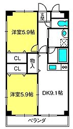 ロイヤルヒルズ 2DKの間取図画像