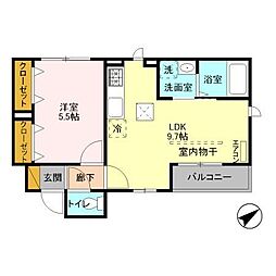 ヴィラたちばな 1LDKの間取図画像