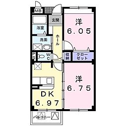 サニーセトル弐号館 2DKの間取図画像