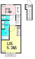 仙台市青葉区小田原8丁目アパート 1LDKの間取図画像
