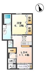サンフィールド 1LDKの間取図画像