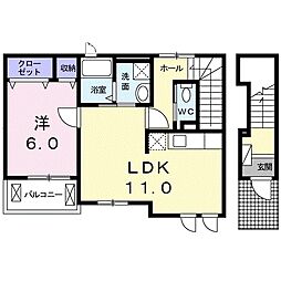 カーサフィオーレB 1LDKの間取図画像