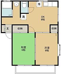 セゾンかすみ 2DKの間取図画像