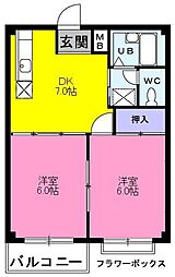 コーポサケン1 2DKの間取図画像