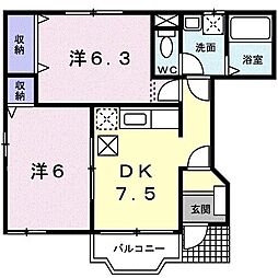 ソレアードB 2DKの間取図画像