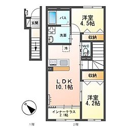 グランデージ桜 2LDKの間取図画像