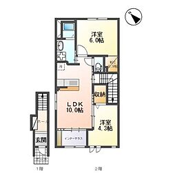 リバレイン 2LDKの間取図画像