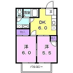 レジデンスオリーブH 2DKの間取図画像