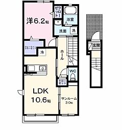 愛島台2丁目アパートI 1LDKの間取図画像
