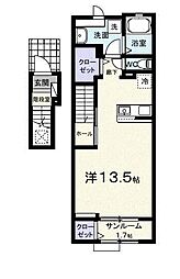 ルミエールIII 2階ワンルームの間取り