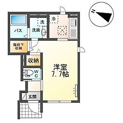 アインタウゼント3 1階1Kの間取り