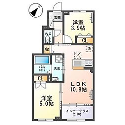 ラヴェルナ 1階2LDKの間取り
