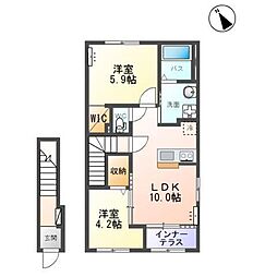 カーサ・フェリーチェＳ 2階2LDKの間取り