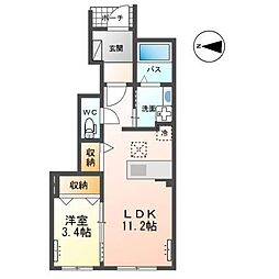 アンダー・リバー 1階1LDKの間取り