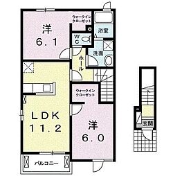 グランドソレ−ユ 2階2LDKの間取り