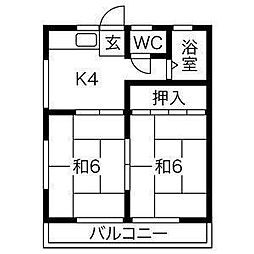 板橋荘 2階2Kの間取り