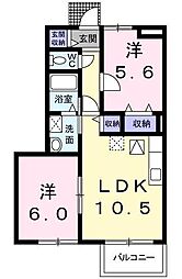 プラーノ杜 1階2LDKの間取り