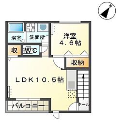 グランドコートMH 2階1LDKの間取り