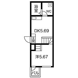 ピアチェーレ新栄 2階1DKの間取り